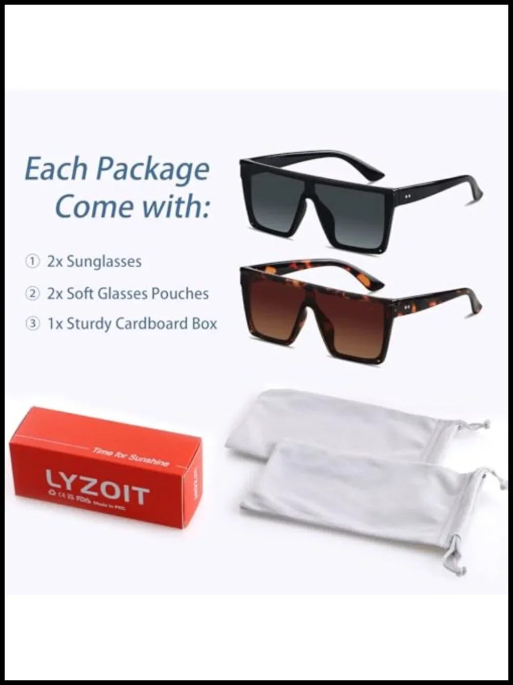 Oversized Flat Top Shield Sunglasses UV400 Protection Square